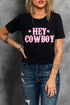 Black Hey Cowboy Letters Crew Neck T-Shirt